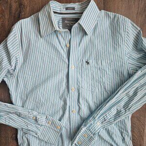 Abercrombie Fitch Mens Blue White Stripe Button Down Muscle Fit Shirt Size L VTG